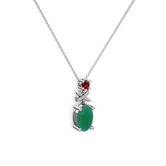 Oval Taşlı X kolye - Kök zümrüt ve garnet 14 ayar beyaz altın kolye (40 cm beyaz altın rolo zincir) #n9jr8h