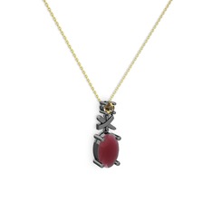 Oval Taşlı X kolye - Kök yakut ve dumanlı kuvars 925 ayar siyah rodyum kaplama gümüş kolye (40 cm altın rolo zincir) #nurpfm