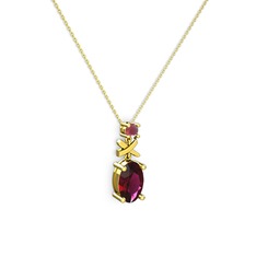 Rodolit garnet ve kök yakut 18 ayar altın kolye (40 cm altın rolo zincir)