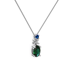 Oval Taşlı X kolye - Yeşil kuvars ve lab safir 14 ayar beyaz altın kolye (40 cm gümüş rolo zincir) #o1z820