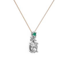 Oval Taşlı X kolye - Swarovski ve kök zümrüt 925 ayar gümüş kolye (40 cm gümüş rolo zincir) #o344r3
