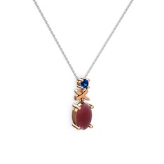 Oval Taşlı X kolye - Kök yakut ve lab safir 14 ayar rose altın kolye (40 cm gümüş rolo zincir) #p4z6f0