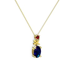 Lab safir ve garnet 8 ayar altın kolye (40 cm altın rolo zincir)