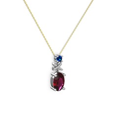 Oval Taşlı X kolye - Rodolit garnet ve lab safir 8 ayar beyaz altın kolye (40 cm altın rolo zincir) #p56ii5