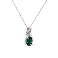 Oval Taşlı X kolye - Yeşil kuvars ve pembe kuvars 18 ayar beyaz altın kolye (40 cm beyaz altın rolo zincir) #pldsfe