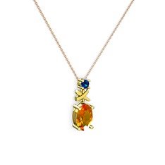 Sitrin ve lab safir 18 ayar altın kolye (40 cm rose altın rolo zincir)