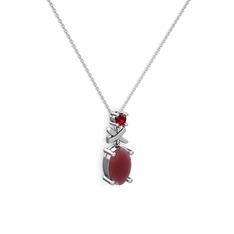 Oval Taşlı X kolye - Kök yakut ve garnet 8 ayar beyaz altın kolye (40 cm beyaz altın rolo zincir) #pu7cvo