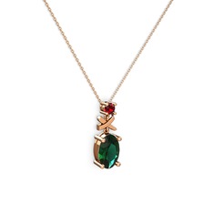 Oval Taşlı X kolye - Yeşil kuvars ve garnet 925 ayar rose altın kaplama gümüş kolye (40 cm gümüş rolo zincir) #q3cgcu