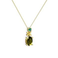 Oval Taşlı X kolye - Peridot ve yeşil kuvars 18 ayar altın kolye (40 cm altın rolo zincir) #qarmae