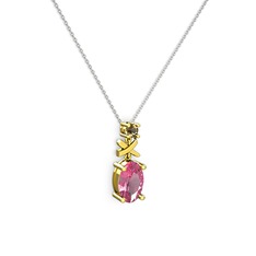 Oval Taşlı X kolye - Pembe kuvars ve dumanlı kuvars 925 ayar altın kaplama gümüş kolye (40 cm gümüş rolo zincir) #qg0540