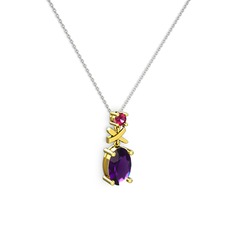 Ametist ve rodolit garnet 14 ayar altın kolye (40 cm beyaz altın rolo zincir)