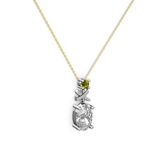 Oval Taşlı X kolye - Swarovski ve peridot 14 ayar beyaz altın kolye (40 cm altın rolo zincir) #qwcemb
