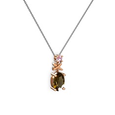 Oval Taşlı X kolye - Dumanlı kuvars ve pembe kuvars 18 ayar rose altın kolye (40 cm gümüş rolo zincir) #qyvo2j