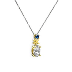 Swarovski ve lab safir 925 ayar altın kaplama gümüş kolye (40 cm gümüş rolo zincir)