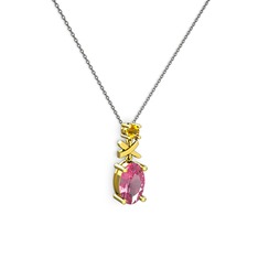 Oval Taşlı X kolye - Pembe kuvars ve sitrin 18 ayar altın kolye (40 cm gümüş rolo zincir) #rtreyc