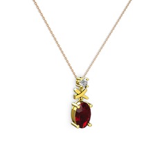 Oval Taşlı X kolye - Garnet ve swarovski 8 ayar altın kolye (40 cm rose altın rolo zincir) #rxtvkq