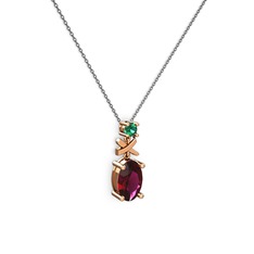 Rodolit garnet ve yeşil kuvars 14 ayar rose altın kolye (40 cm gümüş rolo zincir)