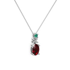 Oval Taşlı X kolye - Garnet ve kök zümrüt 925 ayar gümüş kolye (40 cm gümüş rolo zincir) #s9ikzd