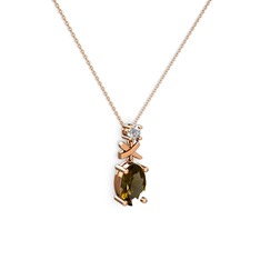 Oval Taşlı X kolye - Dumanlı kuvars ve swarovski 925 ayar rose altın kaplama gümüş kolye (40 cm gümüş rolo zincir) #t1bfcw