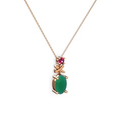 Oval Taşlı X kolye - Kök zümrüt ve rodolit garnet 8 ayar rose altın kolye (40 cm gümüş rolo zincir) #thhheg