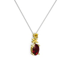 Garnet ve sitrin 14 ayar altın kolye (40 cm beyaz altın rolo zincir)