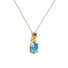 Oval Taşlı X kolye - Akuamarin ve kök yakut 8 ayar altın kolye (40 cm rose altın rolo zincir) #tx6ddw