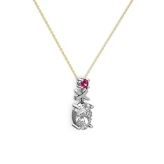 Oval Taşlı X kolye - Beyaz zirkon ve rodolit garnet 14 ayar beyaz altın kolye (40 cm altın rolo zincir) #uasyau