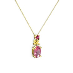 Pembe kuvars ve rodolit garnet 18 ayar altın kolye (40 cm altın rolo zincir)