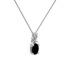 Oval Taşlı X kolye - Siyah zirkon ve swarovski 925 ayar gümüş kolye (40 cm gümüş rolo zincir) #uo3oij