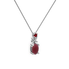 Kök yakut ve garnet 8 ayar beyaz altın kolye (40 cm gümüş rolo zincir)
