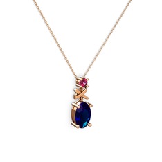 Lab safir ve rodolit garnet 8 ayar rose altın kolye (40 cm rose altın rolo zincir)