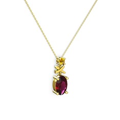 Oval Taşlı X kolye - Rodolit garnet ve sitrin 925 ayar altın kaplama gümüş kolye (40 cm altın rolo zincir) #wp4rpa