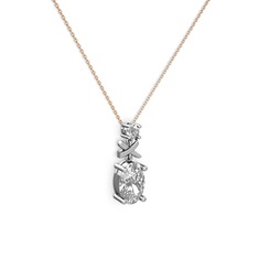 Oval Taşlı X kolye - Beyaz zirkon ve swarovski 14 ayar beyaz altın kolye (40 cm gümüş rolo zincir) #xk2x6j