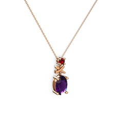 Ametist ve garnet 8 ayar rose altın kolye (40 cm rose altın rolo zincir)