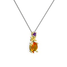 Sitrin ve ametist 18 ayar altın kolye (40 cm gümüş rolo zincir)
