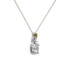 Oval Taşlı X kolye - Swarovski ve peridot 8 ayar beyaz altın kolye (40 cm rose altın rolo zincir) #y9yzaa