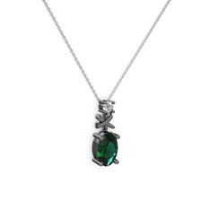 Oval Taşlı X kolye - Yeşil kuvars ve swarovski 925 ayar siyah rodyum kaplama gümüş kolye (40 cm beyaz altın rolo zincir) #yhxzrj