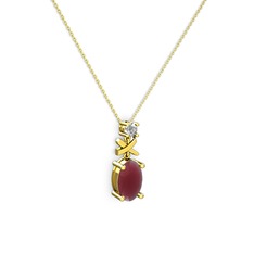 Oval Taşlı X kolye - Kök yakut ve swarovski 14 ayar altın kolye (40 cm altın rolo zincir) #ylhzis