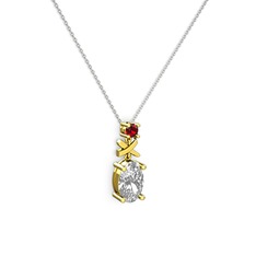 Oval Taşlı X kolye - Beyaz zirkon ve garnet 14 ayar altın kolye (40 cm gümüş rolo zincir) #ylpqgh