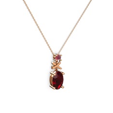 Garnet ve kök yakut 18 ayar rose altın kolye (40 cm rose altın rolo zincir)