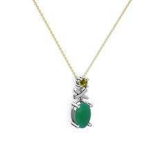 Oval Taşlı X kolye - Kök zümrüt ve peridot 925 ayar gümüş kolye (40 cm gümüş rolo zincir) #zev8jw