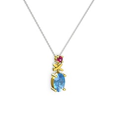 Oval Taşlı X kolye - Akuamarin ve rodolit garnet 18 ayar altın kolye (40 cm beyaz altın rolo zincir) #zpz2h4