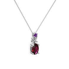 Rodolit garnet ve ametist 14 ayar beyaz altın kolye (40 cm beyaz altın rolo zincir)