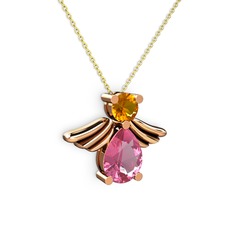 Fabriel Melek Kolye - Pembe kuvars ve sitrin 925 ayar rose altın kaplama gümüş kolye (40 cm altın rolo zincir) #106hfkp