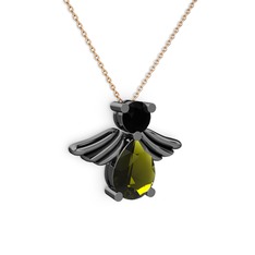 Fabriel Melek Kolye - Peridot ve siyah zirkon 925 ayar siyah rodyum kaplama gümüş kolye (40 cm gümüş rolo zincir) #107tt0q