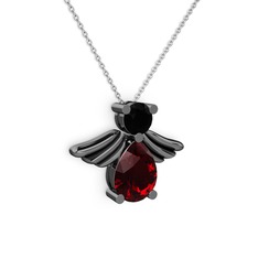 Fabriel Melek Kolye - Garnet ve siyah zirkon 925 ayar siyah rodyum kaplama gümüş kolye (40 cm gümüş rolo zincir) #10dj4z4
