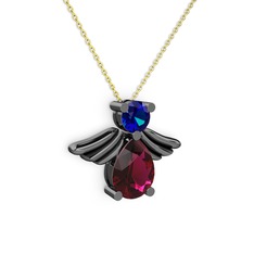Fabriel Melek Kolye - Rodolit garnet ve lab safir 925 ayar siyah rodyum kaplama gümüş kolye (40 cm altın rolo zincir) #10fhyjh