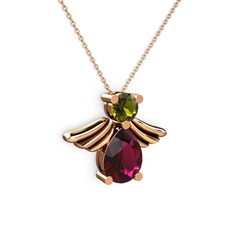 Rodolit garnet ve peridot 14 ayar rose altın kolye (40 cm rose altın rolo zincir)