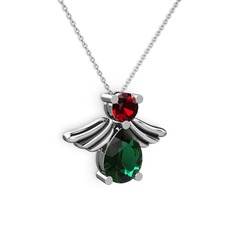 Yeşil kuvars ve garnet 14 ayar beyaz altın kolye (40 cm beyaz altın rolo zincir)