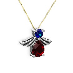 Fabriel Melek Kolye - Garnet ve lab safir 8 ayar beyaz altın kolye (40 cm altın rolo zincir) #115hha7